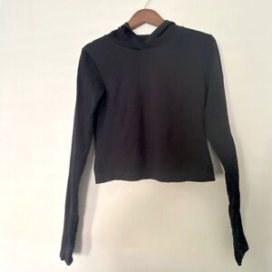 Athleta Black Textured Thumb Holes Hoodie – Size S